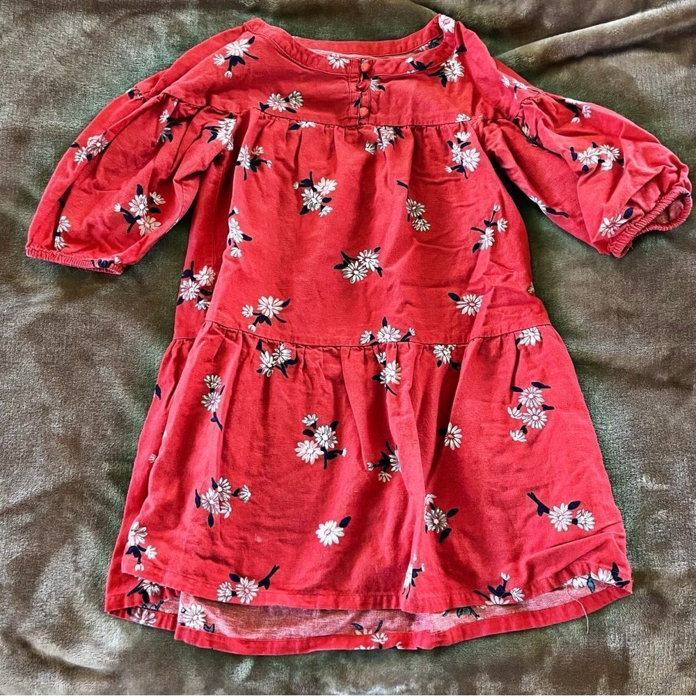 Old Navy Girls Red Floral Dress Bishop Sleeves Minimalist Drop Waist Size S/ 6-7